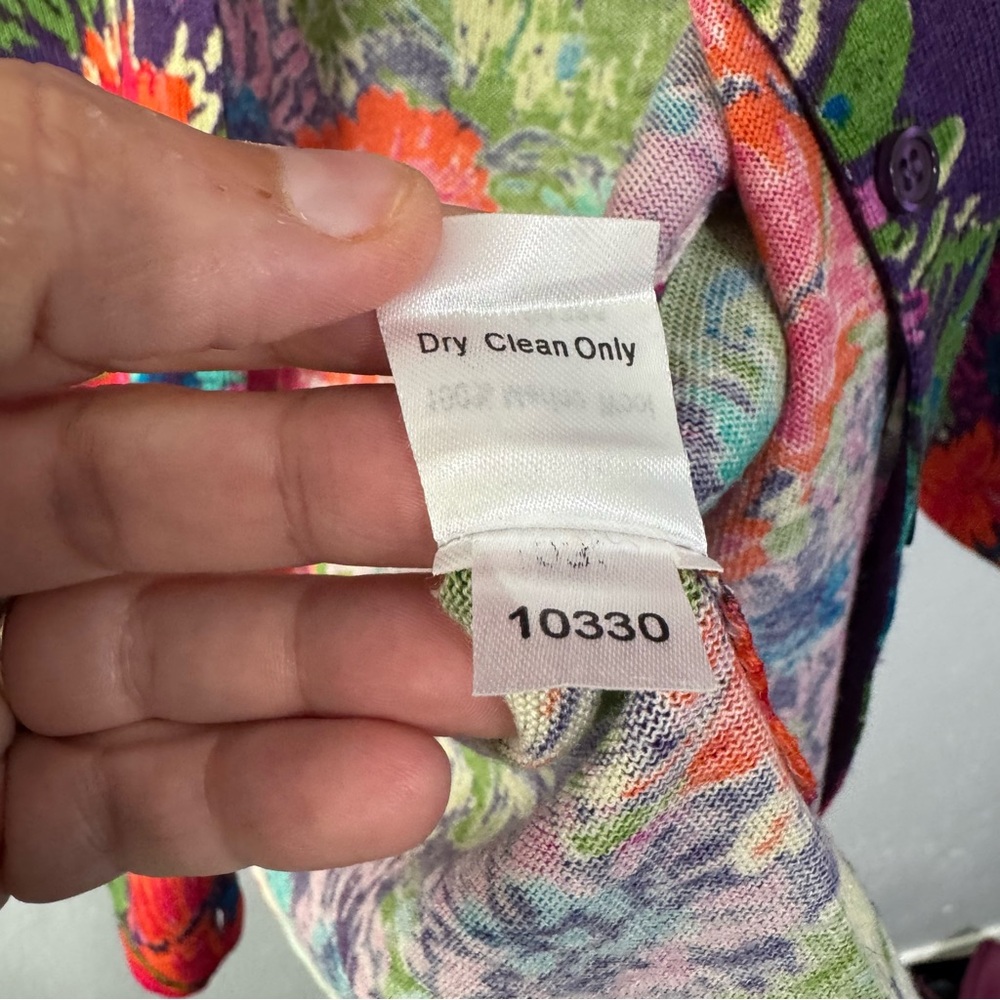 Garnet Hill Multicolor Floral merino wool cardigan med - Picture 6 of 7
